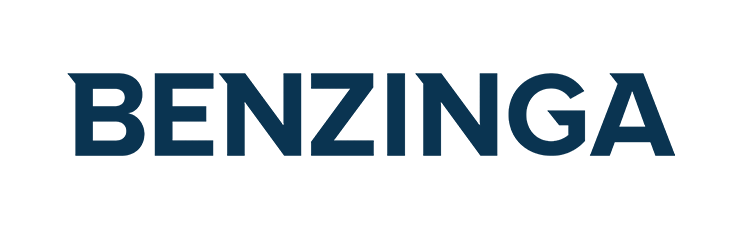 Das Bild zeigt das Wort "BENZINGA" in fetten, dunkelblauen Großbuchstaben auf einem hellgrauen Hintergrund. Die Schriftart ist sauber und modern, mit gleichmäßigen Abständen zwischen den Buchstaben. Es sind keine anderen Grafiken oder Elemente vorhanden.