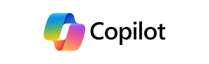 Ein mehrfarbiges, bandartiges abstraktes Logo wird links neben dem Wort "Copilot" in fetter, schwarzer Schrift auf weißem Hintergrund angezeigt. Das Logo besteht aus blauen, grünen, rosa und orangefarbenen Farbverläufen, die nahtlos ineinander übergehen.
