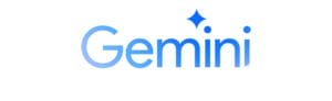 Das Bild zeigt das Wort "Gemini" in einer modernen blauen Verlaufsschrift auf weißem Hintergrund. Der Punkt über dem ersten "i" wird durch zwei blaue rautenförmige Glitzersymbole ersetzt, die dem Logo einen himmlischen oder sternähnlichen Akzent verleihen.